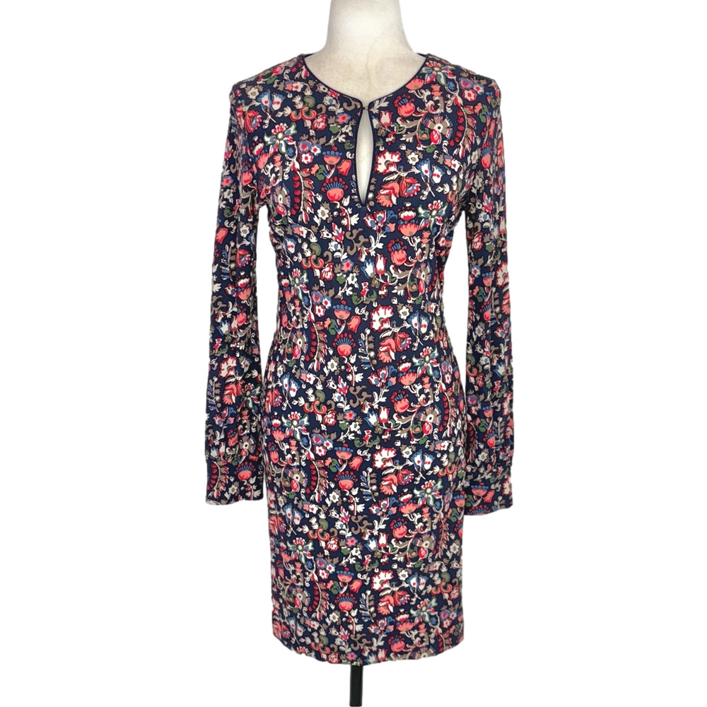 Tory Burch navy floral keyhole dress